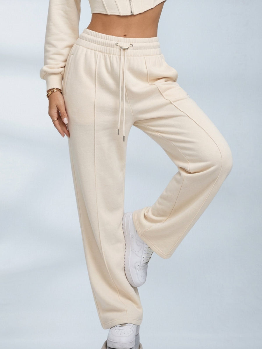 Cropped Zip Hoodie Wide Leg Pants 2 Piece Set
