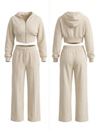 Cropped Zip Hoodie Wide Leg Pants 2 Piece Set