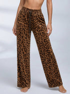 Leopard Print Velour Crop Top Wide Leg Pants 2 Piece Set
