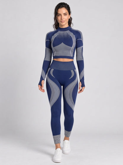 Sculpting Patterned Activewear Crop Top & Leggings Set