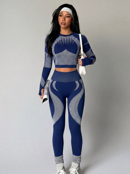 Sculpting Patterned Activewear Crop Top & Leggings Set
