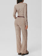 Striped Ribbed Knit Cropped Top and Flared Trousers Set