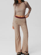 Striped Ribbed Knit Cropped Top and Flared Trousers Set