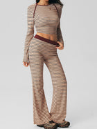 Striped Ribbed Knit Cropped Top and Flared Trousers Set