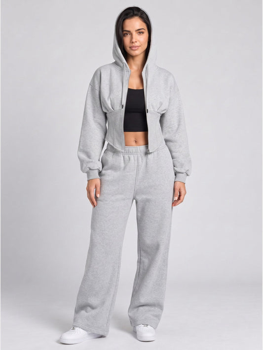 Women's Oversized Hooded Sweatshirt, Corset, and Wide-Leg Sweatpants Three-Piece Set
