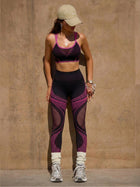 Women's Seamless Ribbed Sports Bra & Mesh Panel Leggings Set