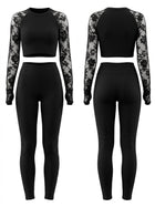 Lace Raglan Sleeve Crop Top Leggings 2 Piece Set