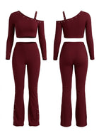 Slim Ribbed Cold Shoulder 2 Piece Outfit