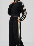 Women's Hooded Cropped Tracksuit with Wide-Leg Striped Trousers