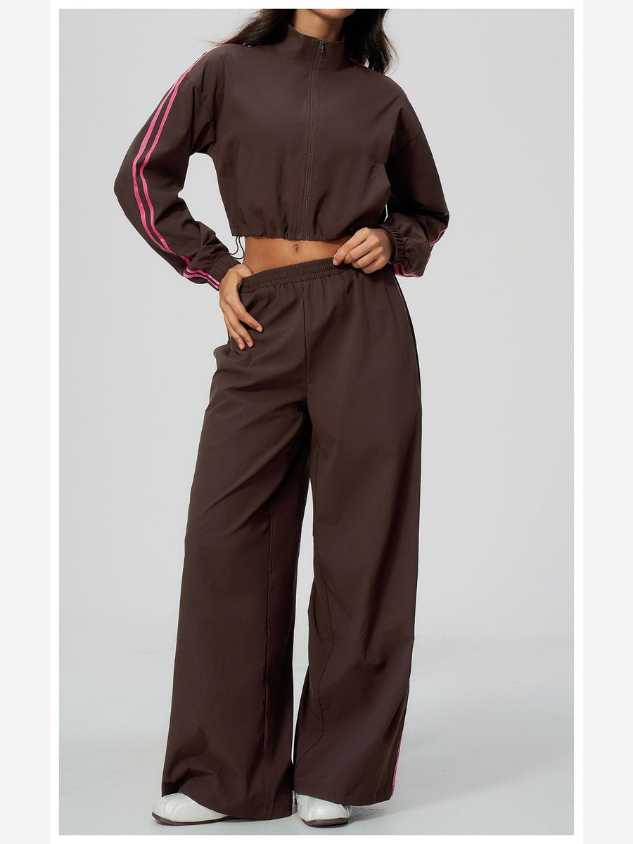 Women's Two-Piece Contrast Stripe Tracksuit Set
