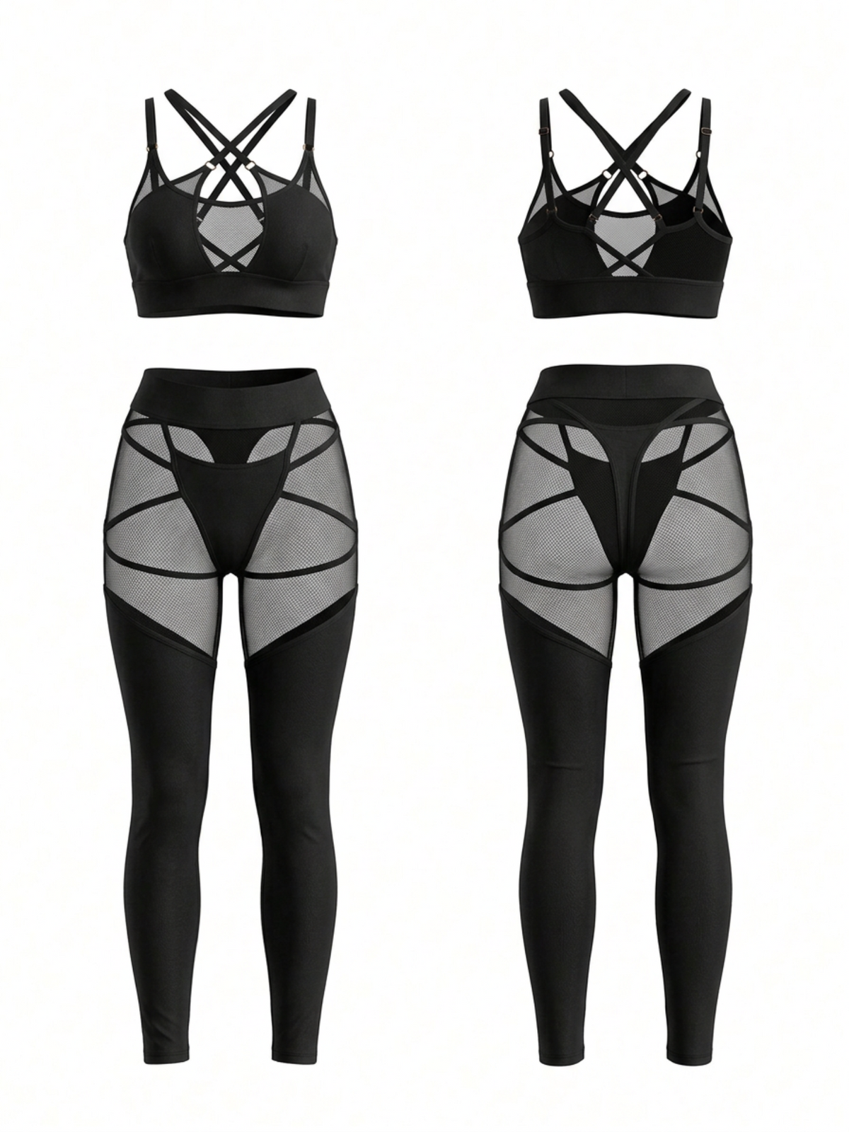 Sheer Mesh Crisscross Bra and Leggings Set