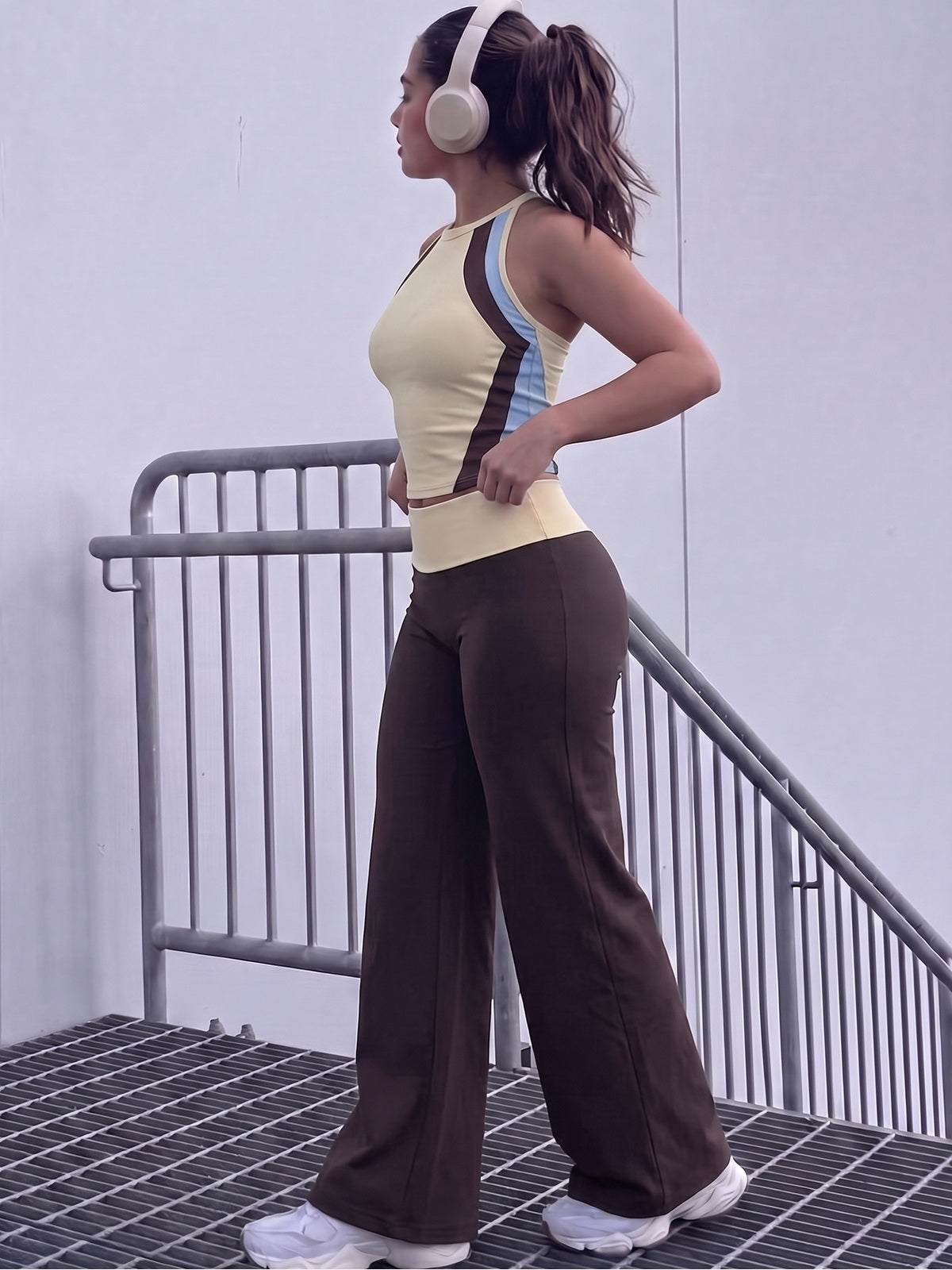 Two-Piece Halter Crop Top and Wide-Leg Trousers Set