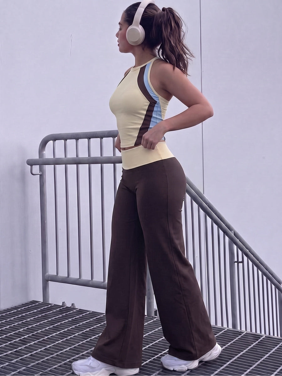 Two-Piece Halter Crop Top and Wide-Leg Trousers Set