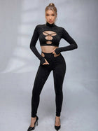 Black Cut-Out Studded Crop Top & Leggings Set