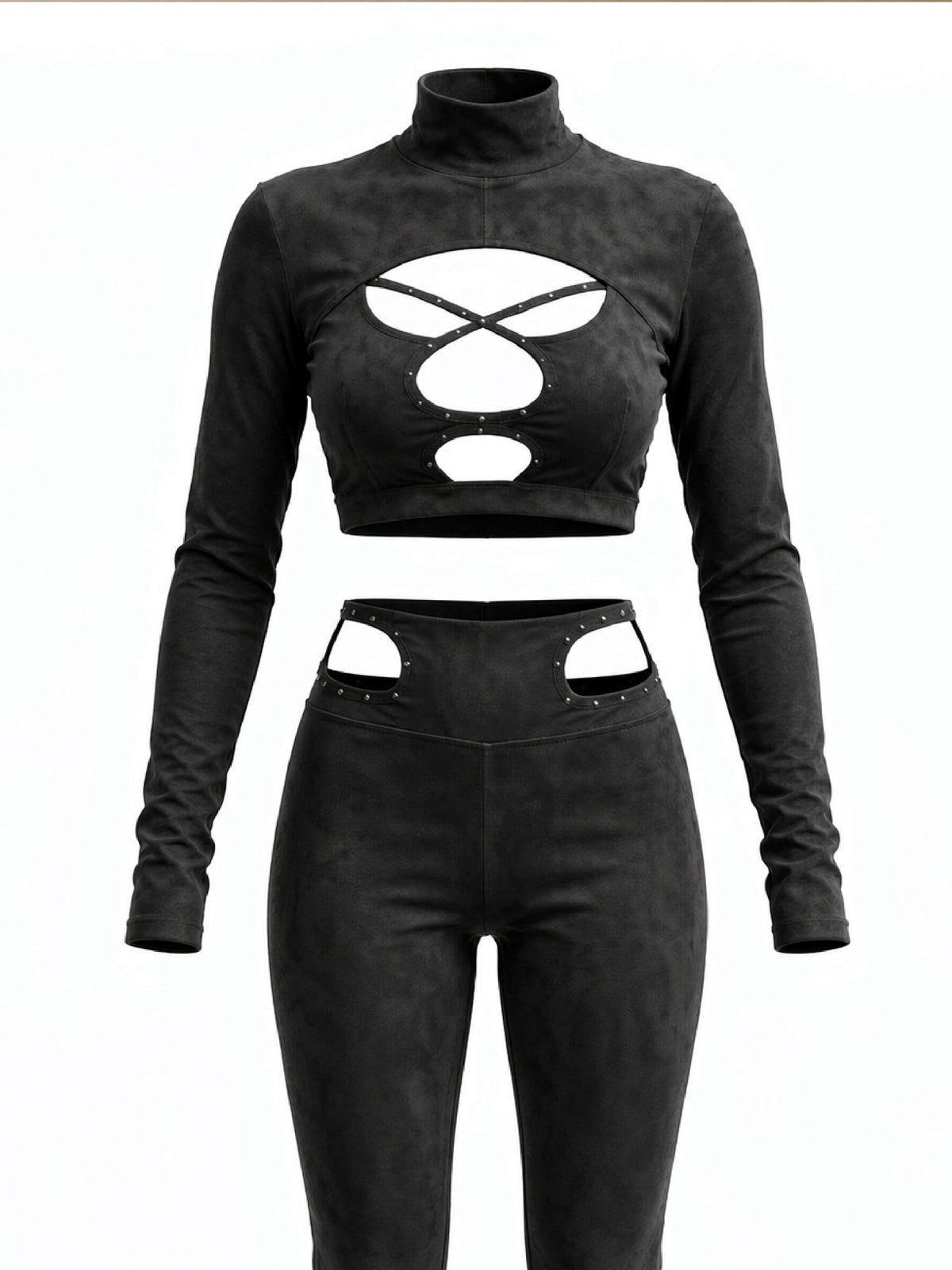 Black Cut-Out Studded Crop Top & Leggings Set