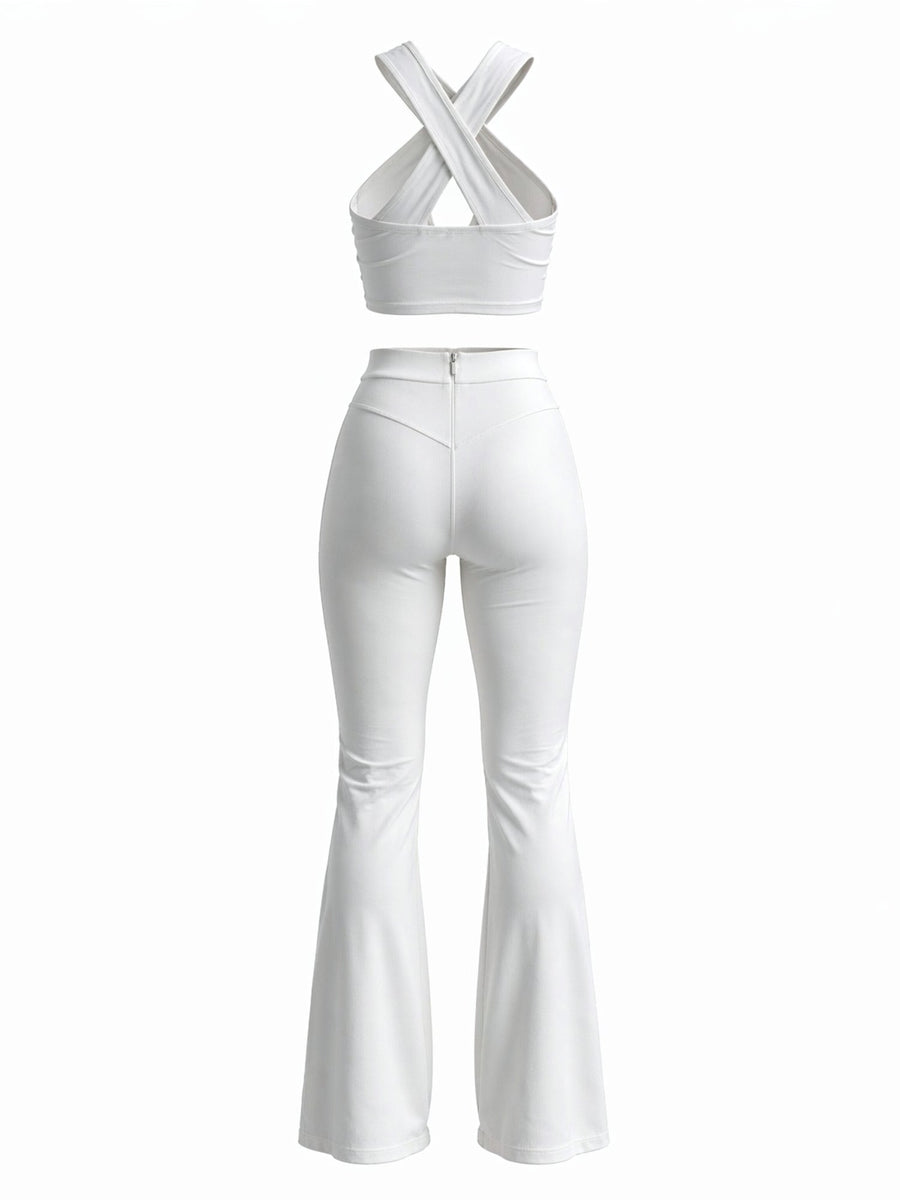 Crisscross Halter Crop Top & Flare Leggings Set