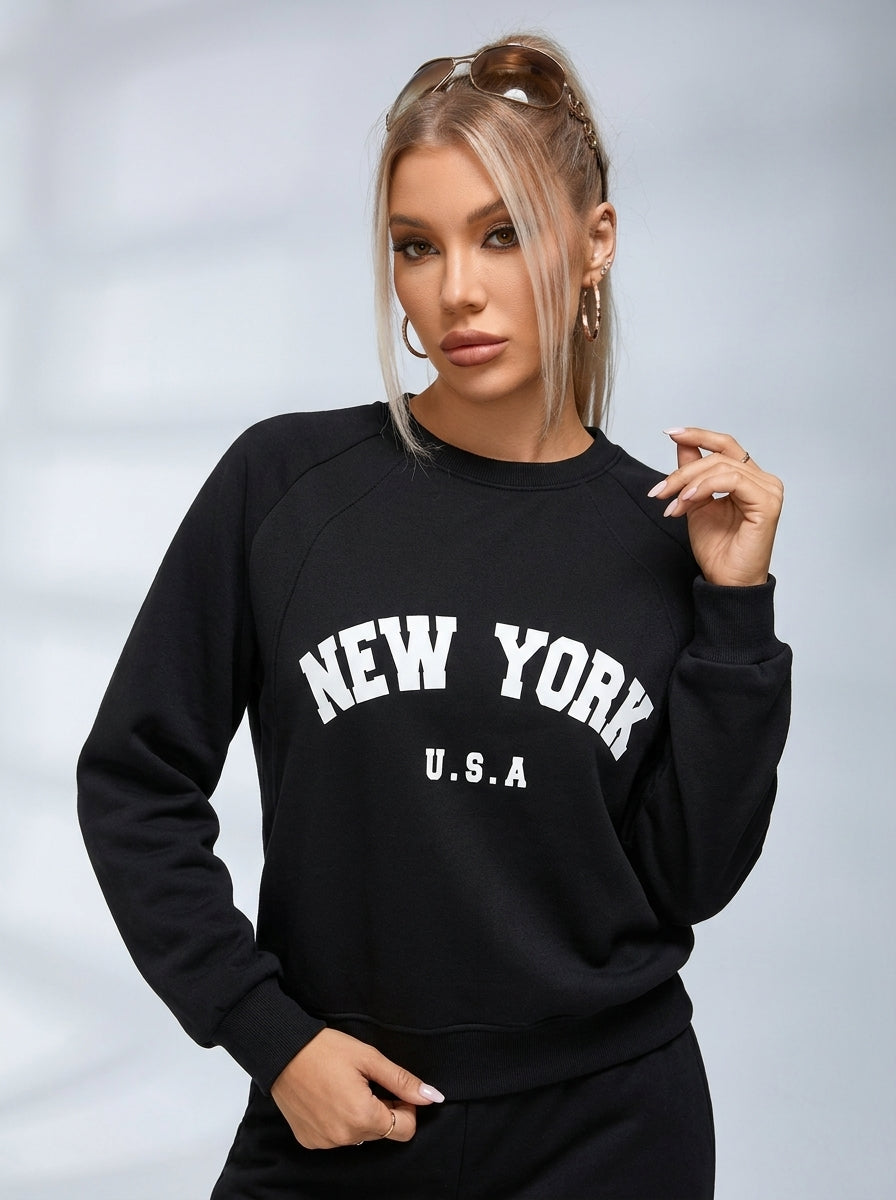Feamle Letters Print Fleece Hoodie