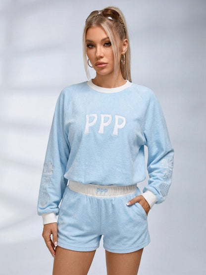 American Vintage Embroidery Loose Color Block Sweatshirt
