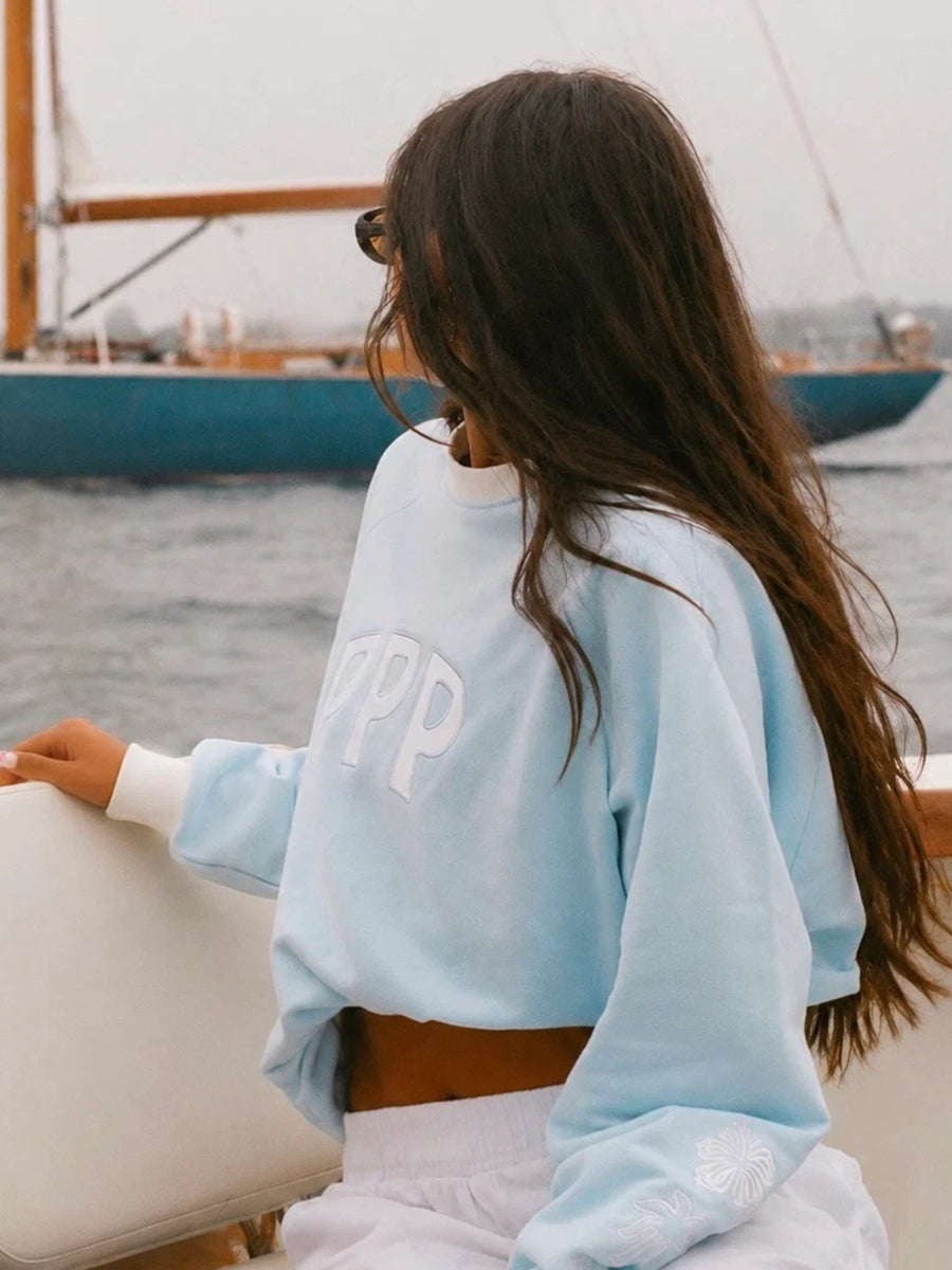 American Vintage Embroidery Loose Color Block Sweatshirt