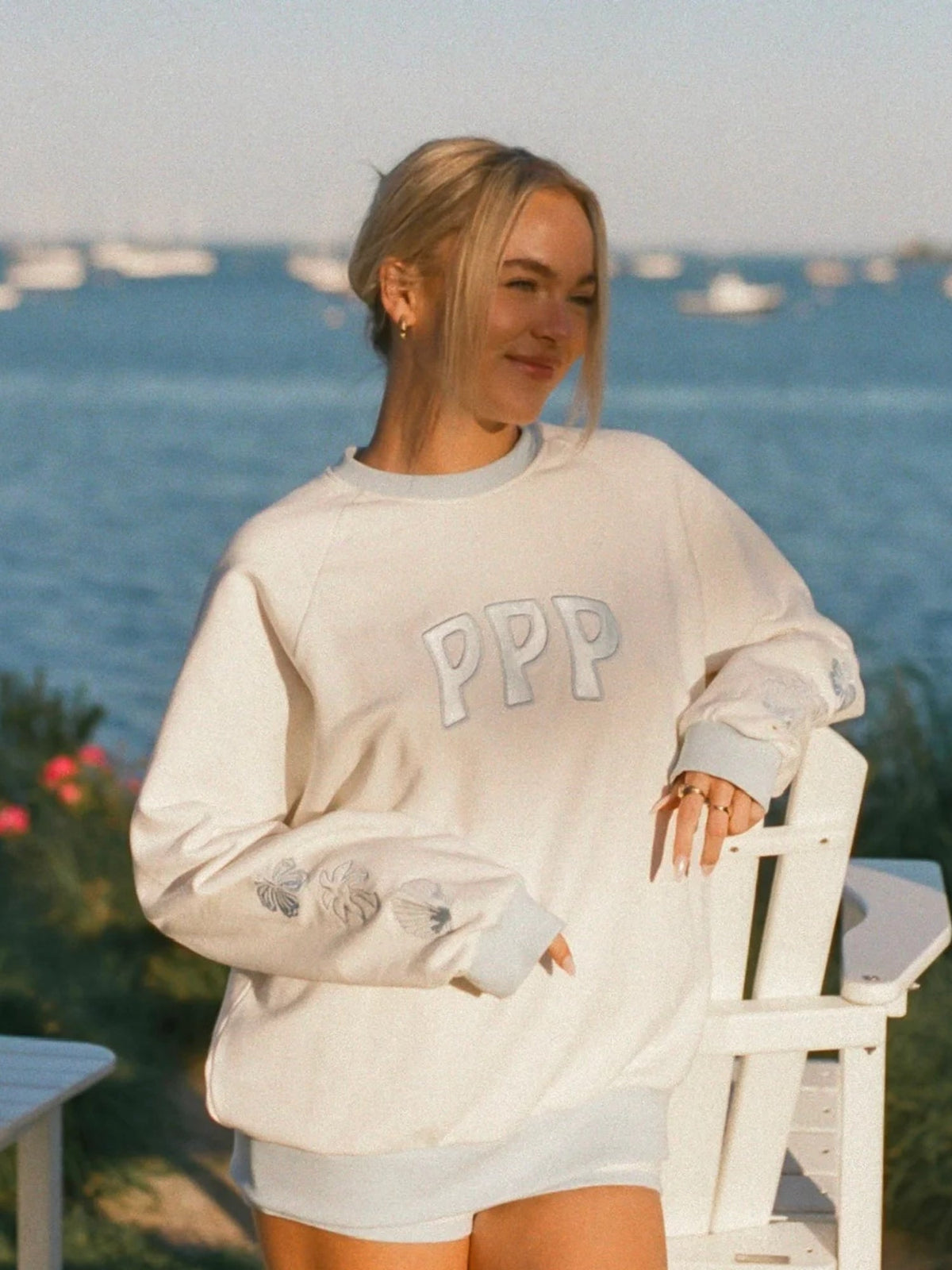American Vintage Embroidery Loose Color Block Sweatshirt