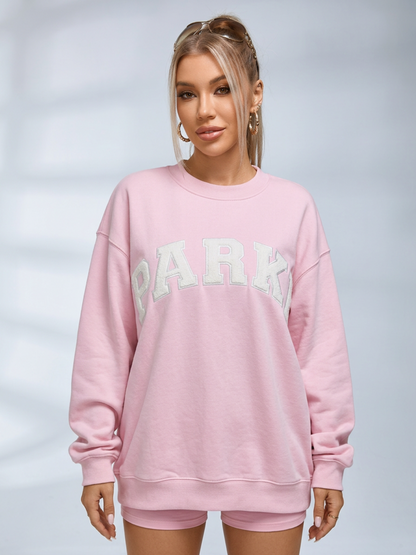 Letter Print Mock Neck Long Sleeve Top