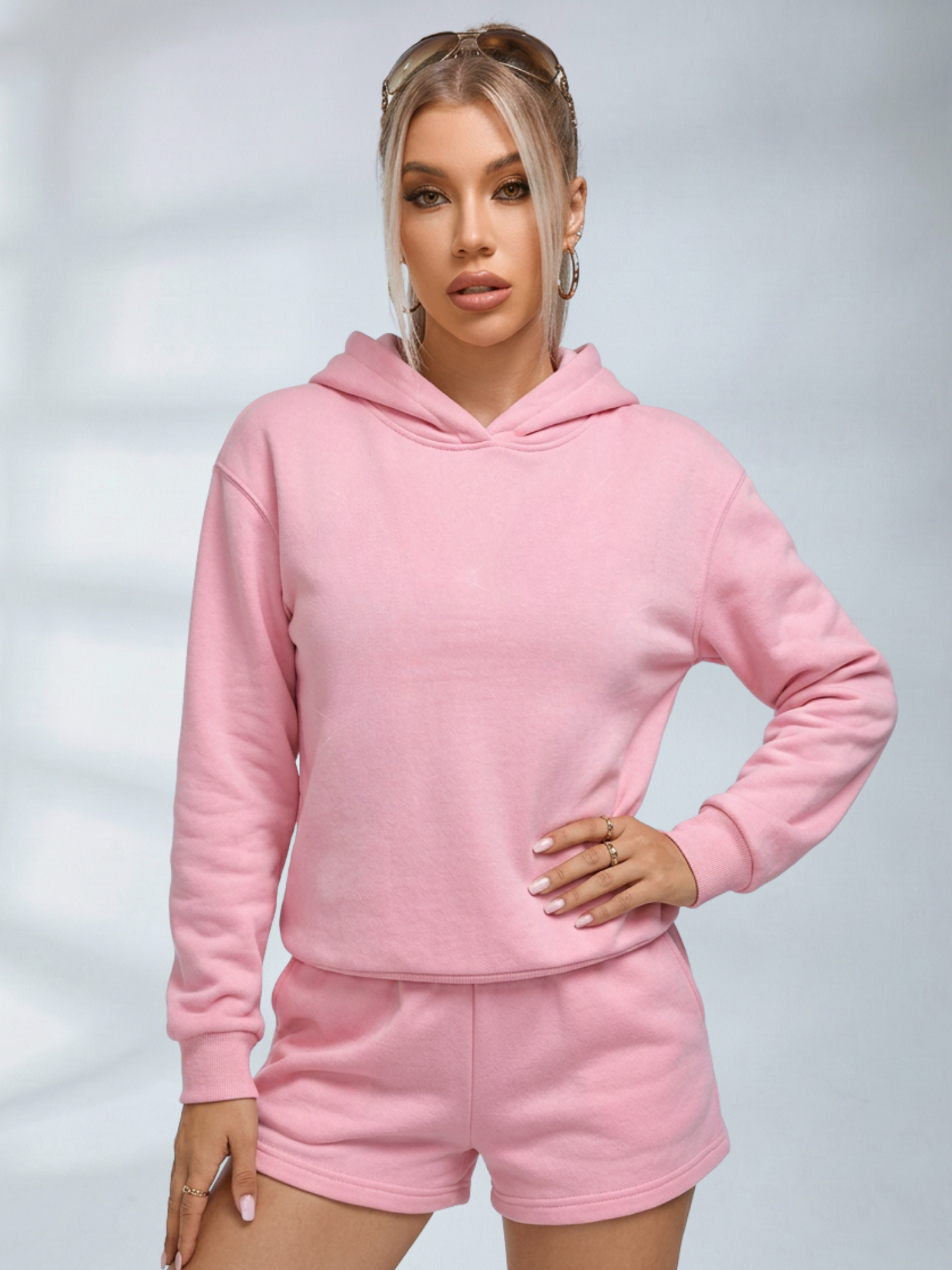 Back Wing Rhinestone Pink Hoodie