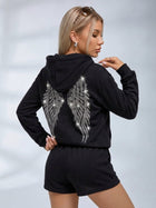 Back Wing Rhinestone Pink Hoodie
