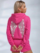 Back Wing Rhinestone Pink Hoodie