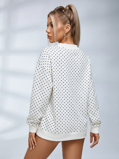 Polka Dot Letter Mock Neck Oversized Sweatshirt
