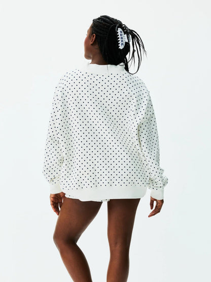 Polka Dot Letter Mock Neck Oversized Sweatshirt