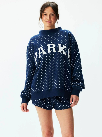 Polka Dot Letter Mock Neck Oversized Sweatshirt