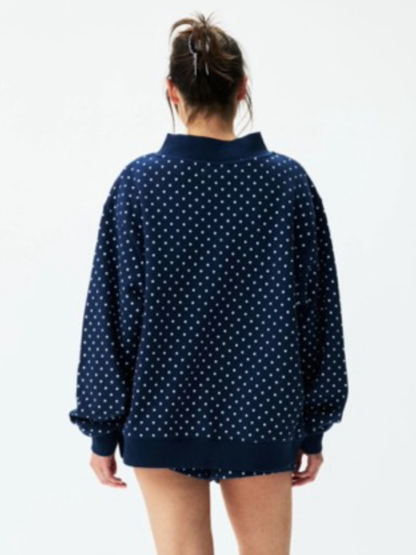 Polka Dot Letter Mock Neck Oversized Sweatshirt
