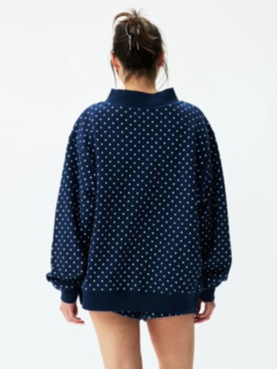 Polka Dot Letter Mock Neck Oversized Sweatshirt