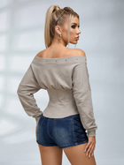 Off Shoulder Corset Lace Up Waist Long Sleeve Top