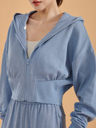 Cropped Zip Up Hooded Slim Waist Jacket
