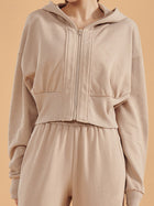 Cropped Zip Up Hooded Slim Waist Jacket
