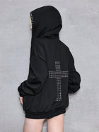 Back Cross Text Print Oversized Hoodie