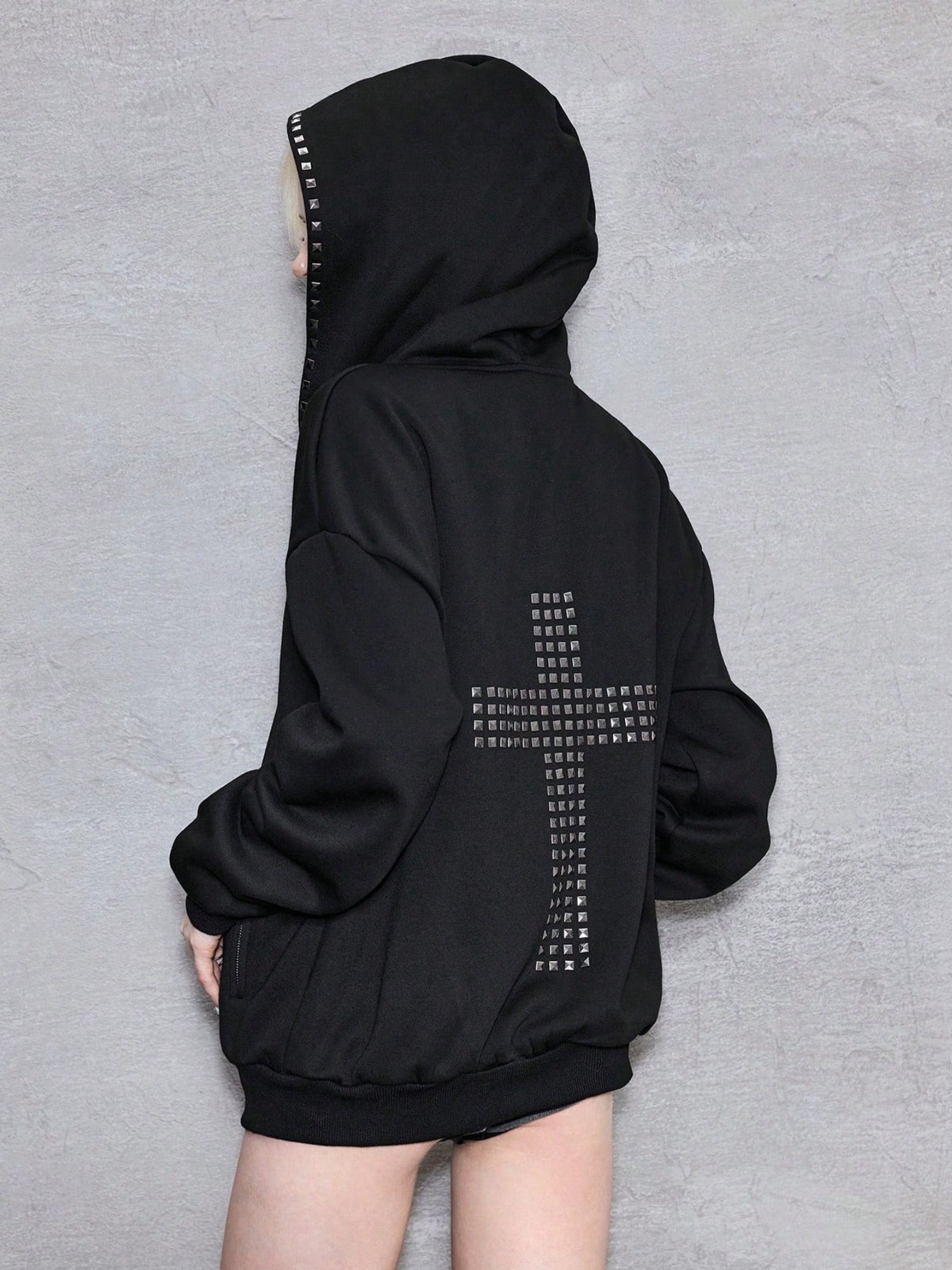 Back Cross Text Print Oversized Hoodie