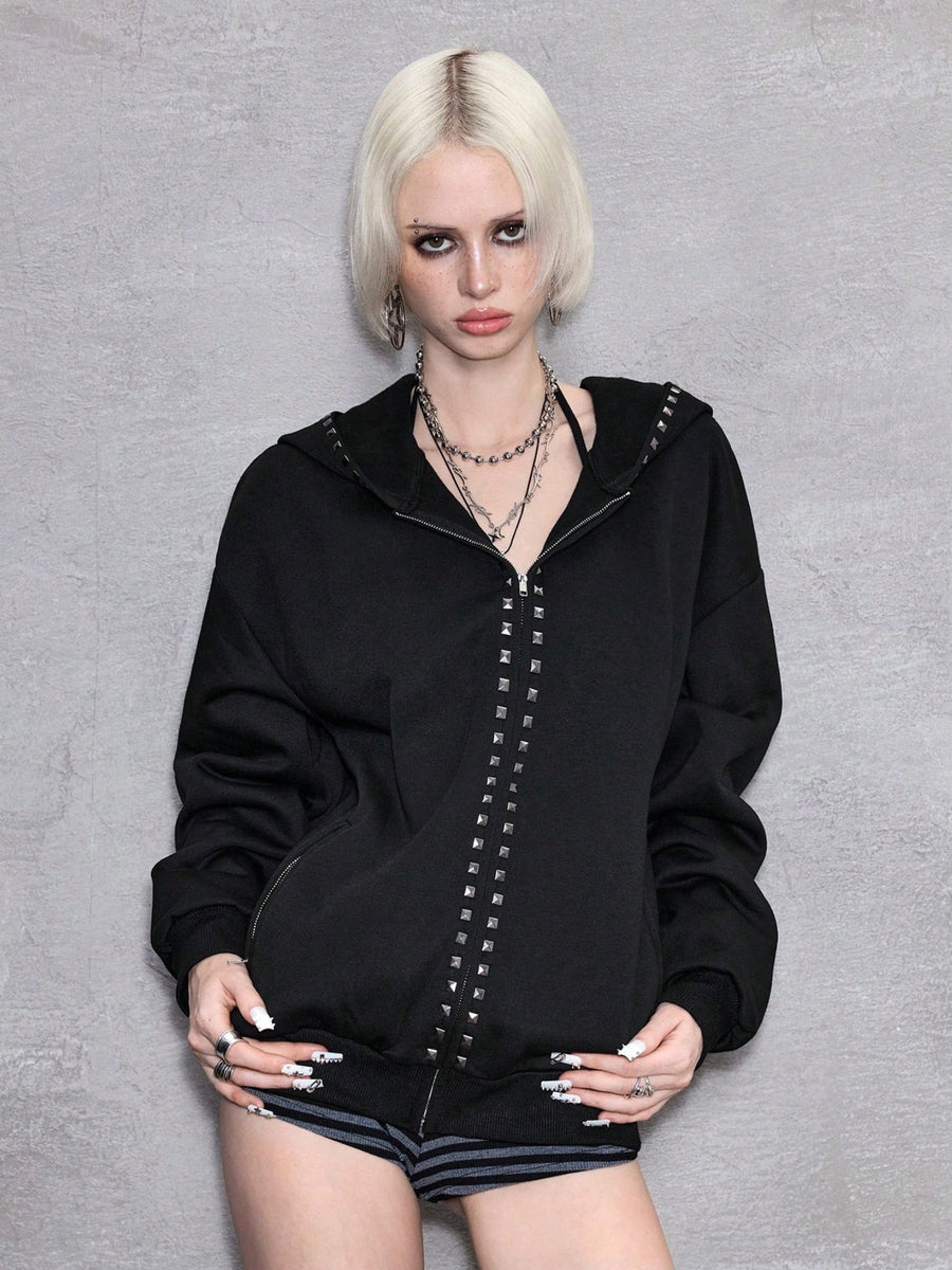 Back Cross Text Print Oversized Hoodie