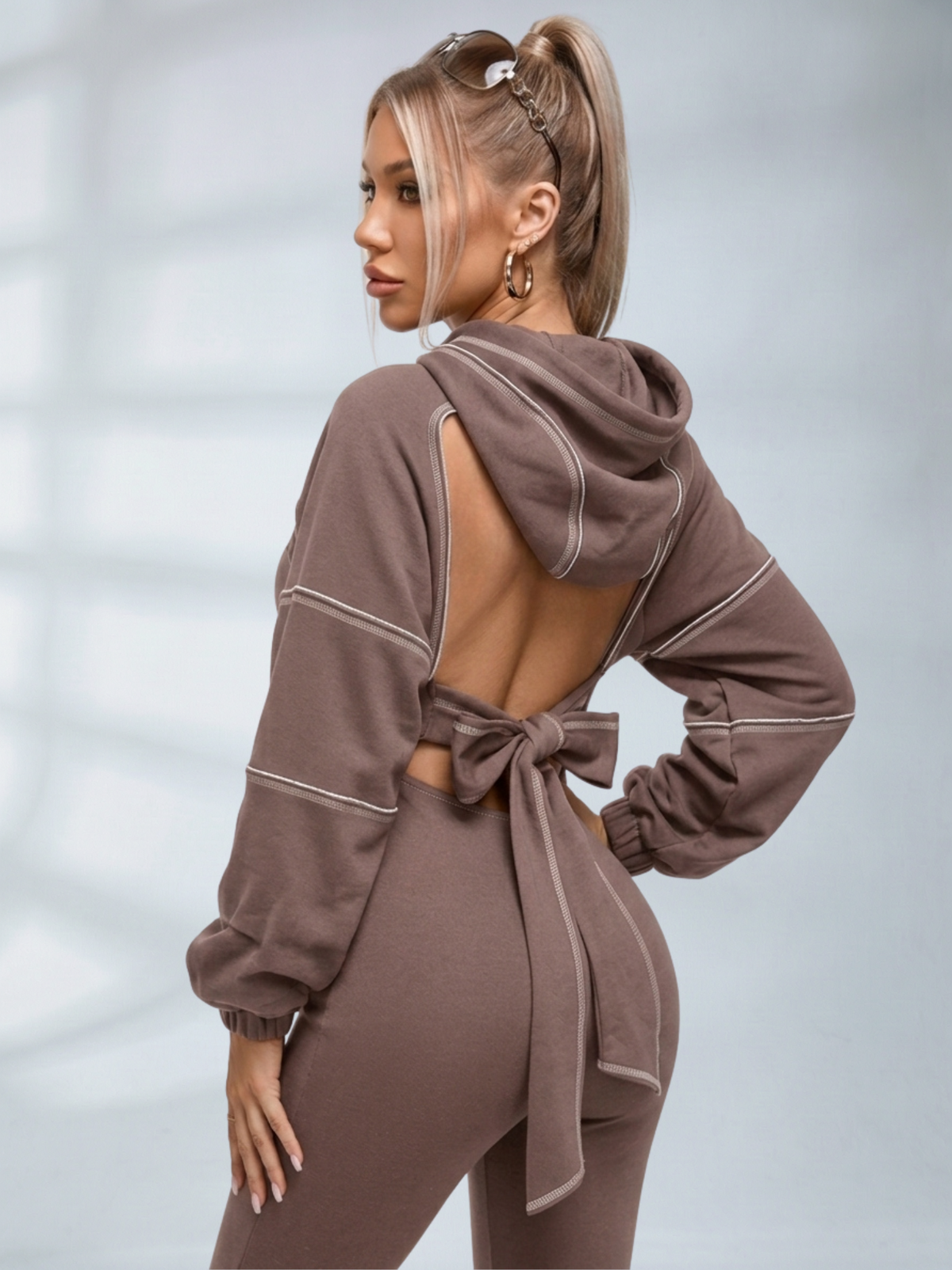 Cutout Irregular Hem Cropped Hoodie