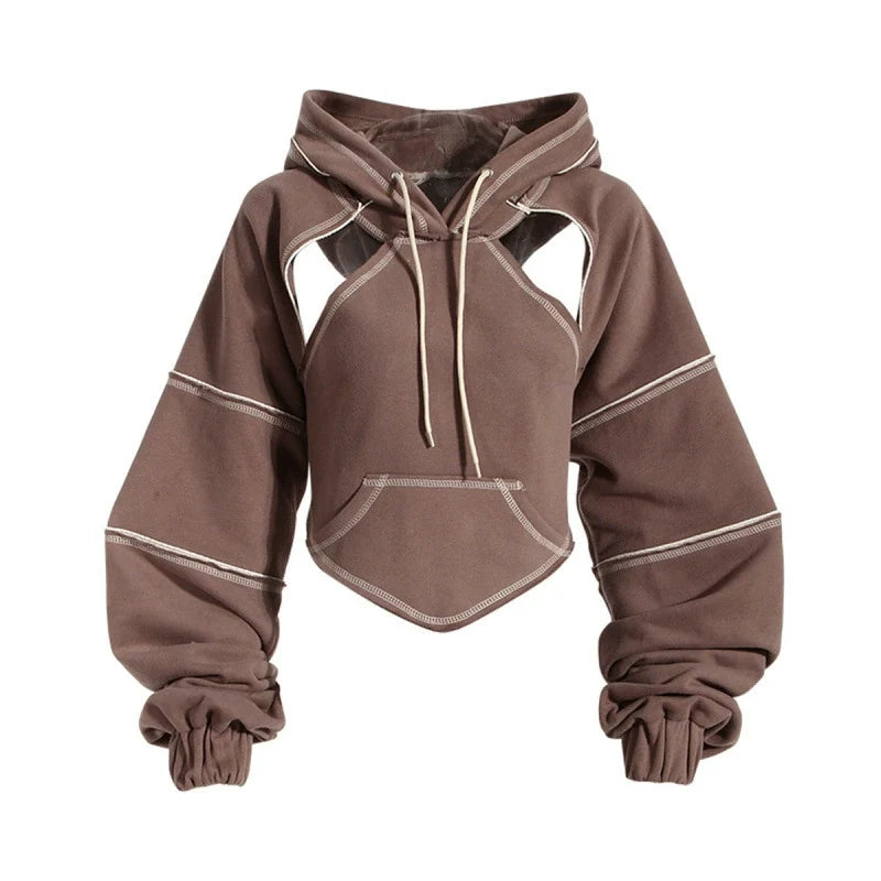 Cutout Irregular Hem Cropped Hoodie