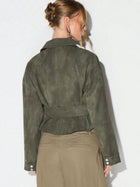Olive Belted Waist Stand Collar Cropped Jacket