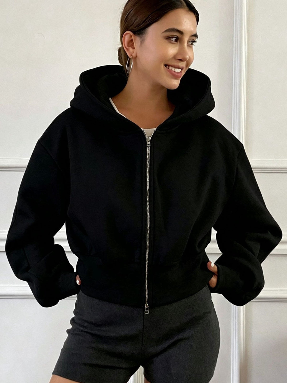 Oversized Long Sleeve Crop Hooded Jacket