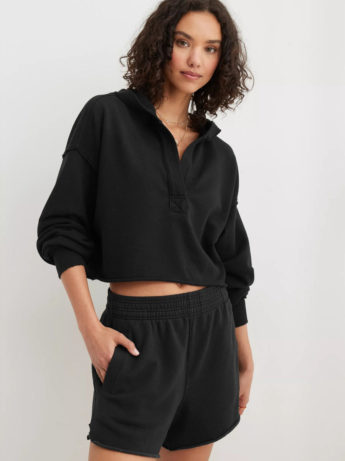 Casual V Neck Half Zip Hoodie
