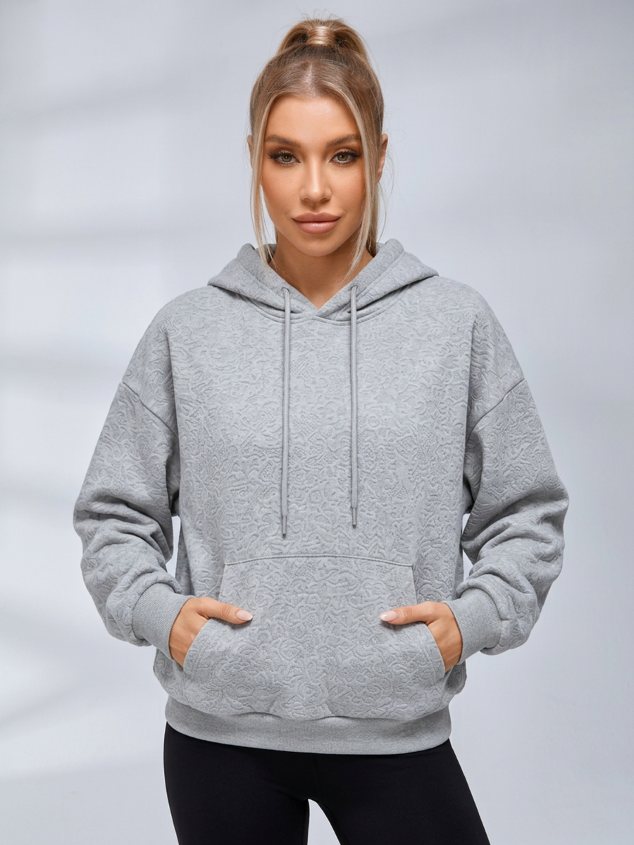 Lace Wing Back Embossed Cropped Hoodie
