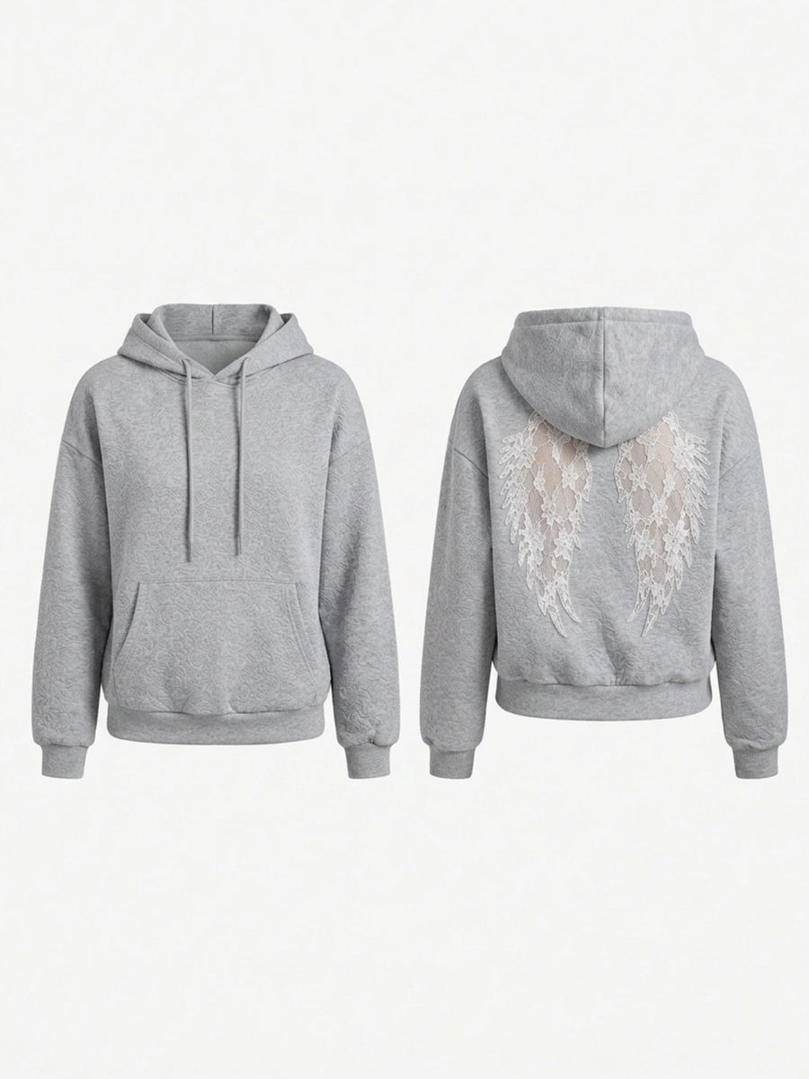 Lace Wing Back Embossed Cropped Hoodie