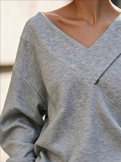 Women's Asymmetric V-Neck Off-Shoulder Pullover Sweatshirt