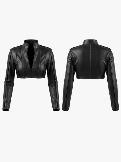 Zipper PU Stand Up Collar Jackets