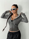 Rivet Decor Cropped Zip Up Hoodie