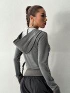 Rivet Decor Cropped Zip Up Hoodie